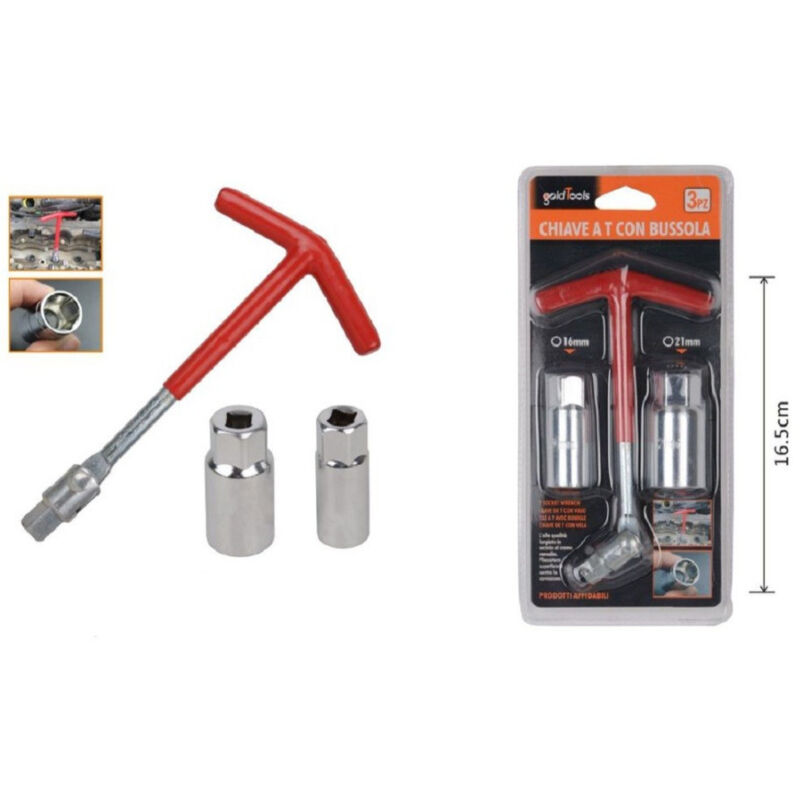 foto del prodotto trade shop traesio kaela set 3 pz chiave a t con snodo con doppia bussola svita candele 16 21 mm 91636 