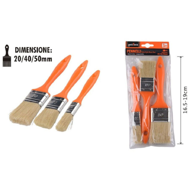 foto del prodotto trade shop traesio kaela set 3 pz pennelli piatti per pittura dimensioni 20 40 50mm manico plastica 90308 