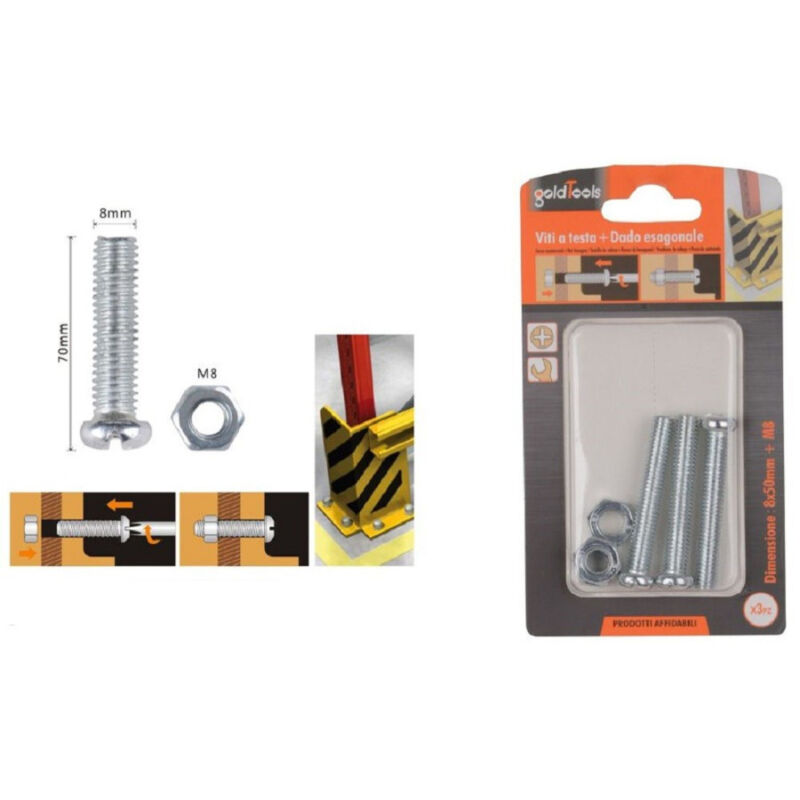 foto del prodotto trade shop traesio kaela set 3 pz viti vite testa a croce tonda 8 x 50mm con dadi dado esagonale m8 90987 