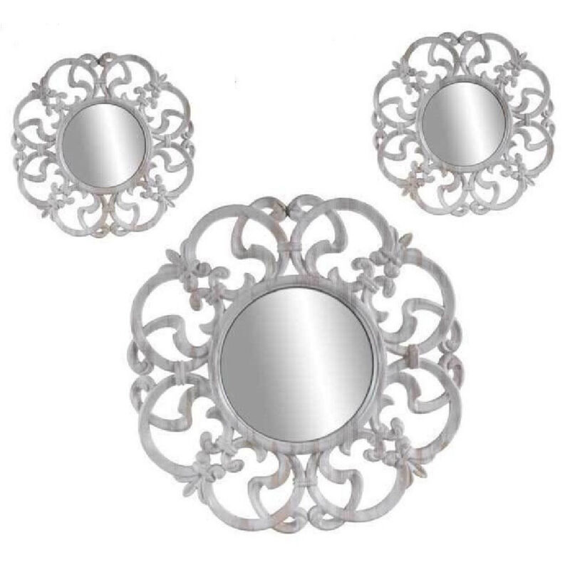 foto del prodotto trade shop traesio kaela set 3 specchi parete decorativi anticati bianco specchio plastica 25 35cm 836886 
