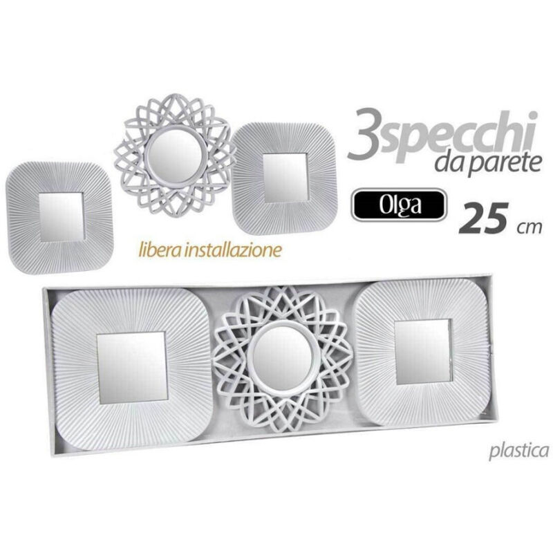 foto del prodotto trade shop traesio kaela set 3 specchi parete decorativi quadri libera installazione 25cm plastica 813030 