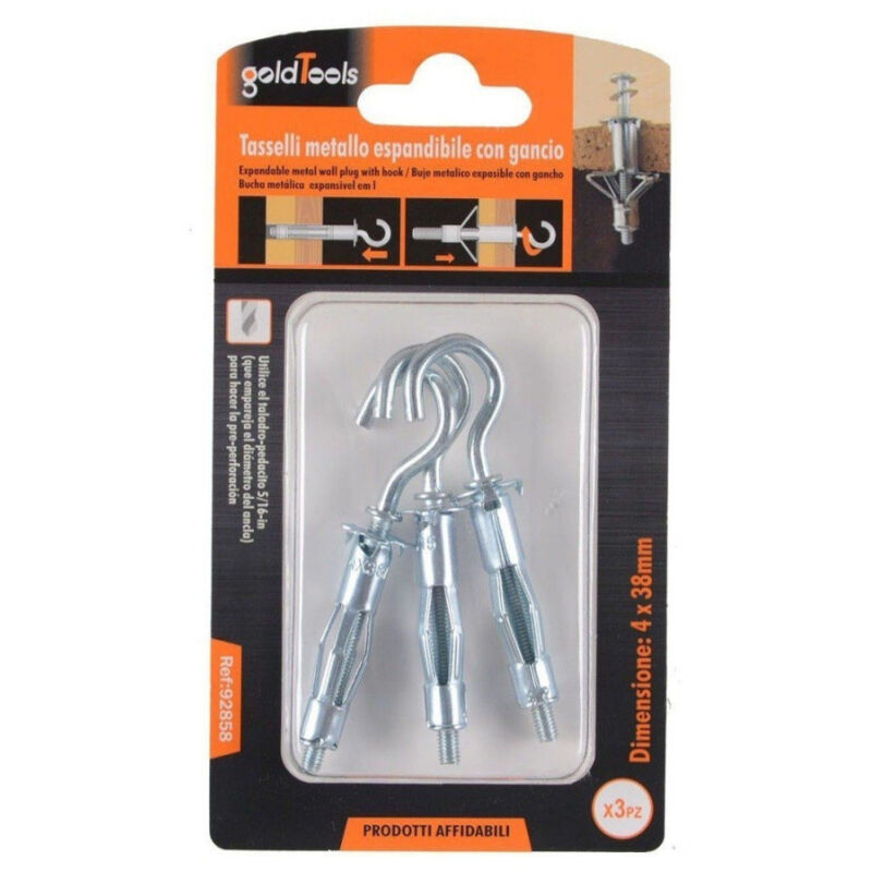 foto del prodotto trade shop traesio kaela set 3 tasselli metallo espandibile gancio viti a espansione stile c 4x38mm 92858 