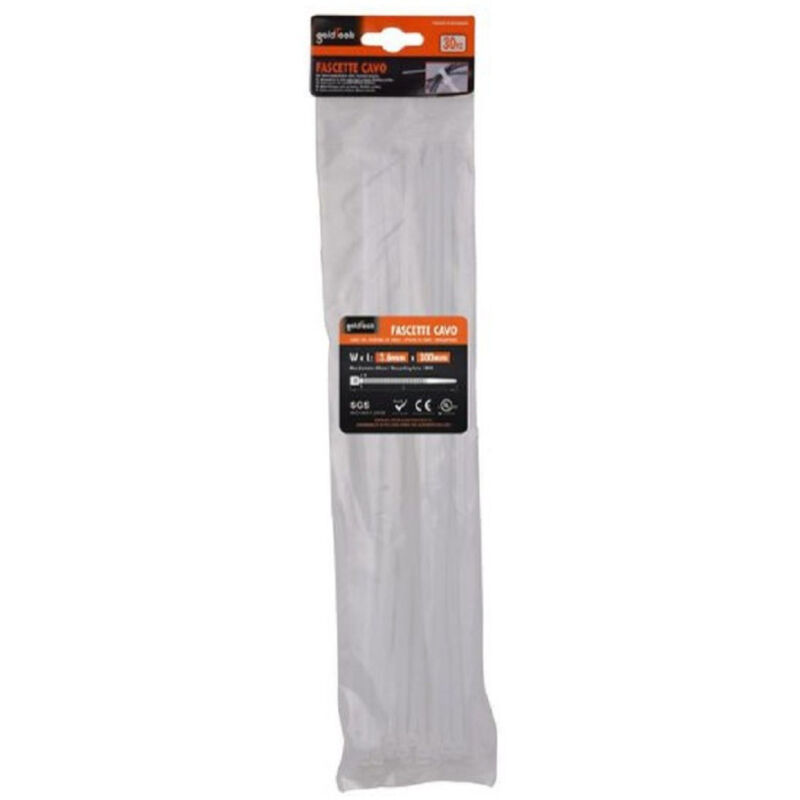 foto del prodotto trade shop traesio kaela set 30 pz fascette cavi cavo bianco stringenti in plastica nylon 3.6x300mm 92368 