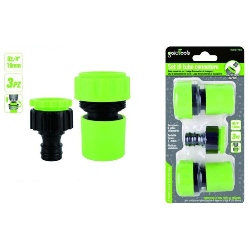 foto del prodotto trade shop traesio kaela set 3pz raccordo giunzione connettore rapido adattatore 3 4 tubo giardino 97768 