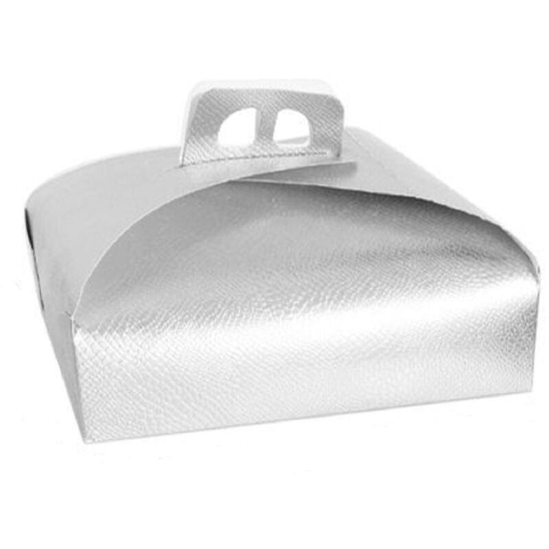 foto del prodotto trade shop traesio kaela set 3pz scatola porta torta argento 45x45cm dolci pasticceria festa party 58017 