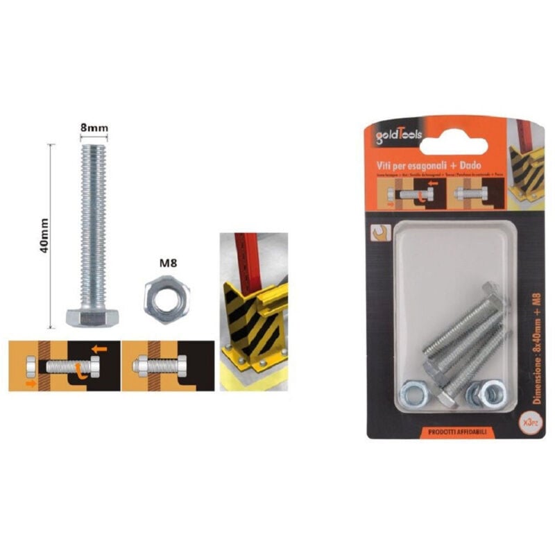 foto del prodotto trade shop traesio kaela set 3pz vite viti per esterno a testa esagonali 8 x 40 mm con dadi dado m8 90921 