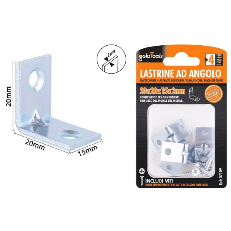 foto del prodotto trade shop traesio kaela set 4 pezzi lastrine lastrina ad angolo 20x20x15x2mm con viti per mobili 57109 