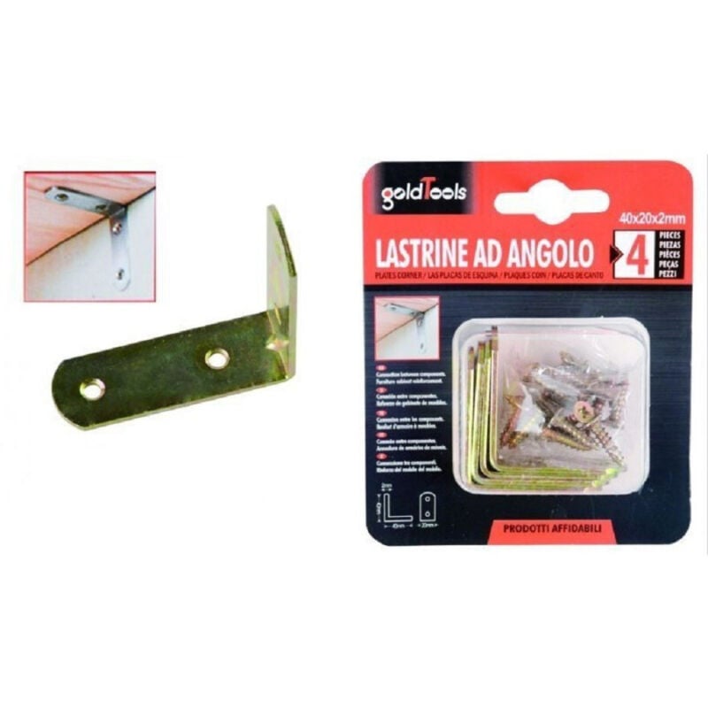 foto del prodotto trade shop traesio kaela set 4 pz lastrina lastrine ad angolo forma l 40x20x2mm con viti per mobili 91217 