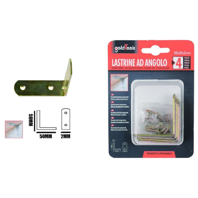 foto del prodotto trade shop traesio kaela set 4 pz lastrina lastrine ad angolo forma l 50x20x2mm con viti per mobili 91218 