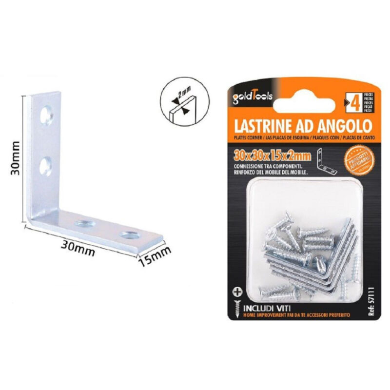 foto del prodotto trade shop traesio kaela set 4 pz lastrine ad angolo lastrina angolare 30x30x15x2mm con viti mobili 57111 
