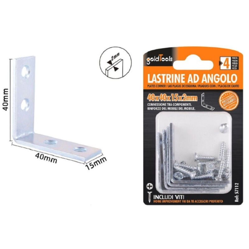 foto del prodotto trade shop traesio kaela set 4 pz lastrine ad angolo lastrina angolare 40x40x15x2mm con viti mobili 57112 