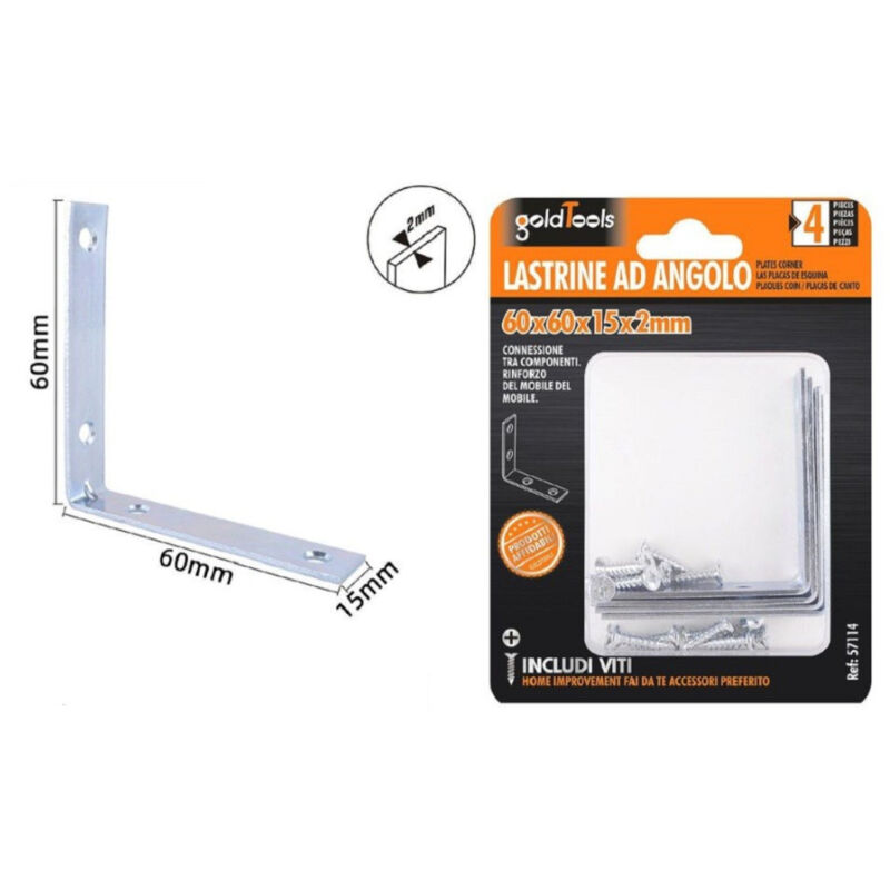 foto del prodotto trade shop traesio kaela set 4 pz lastrine ad angolo lastrina angolare 60x60x15x2mm con viti mobili 57114 