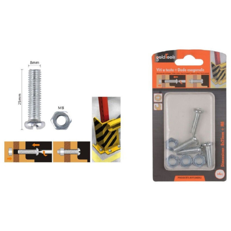 foto del prodotto trade shop traesio kaela set 4 pz viti vite testa a croce tonda 8x25mm con dadi dado esagonale m8 90984 