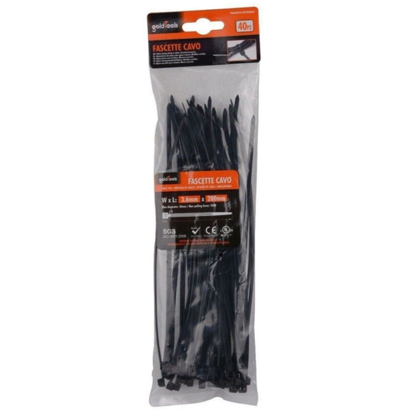 foto del prodotto trade shop traesio kaela set 40 pz fascette cavi cavo nero stringenti in plastica nylon 3.6x200 mm 92381 
