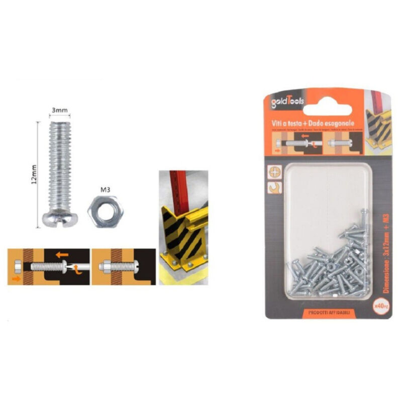 foto del prodotto trade shop traesio kaela set 40 pz viti vite testa a croce tonda 3x12 mm con dadi dado esagonale m3 90952 