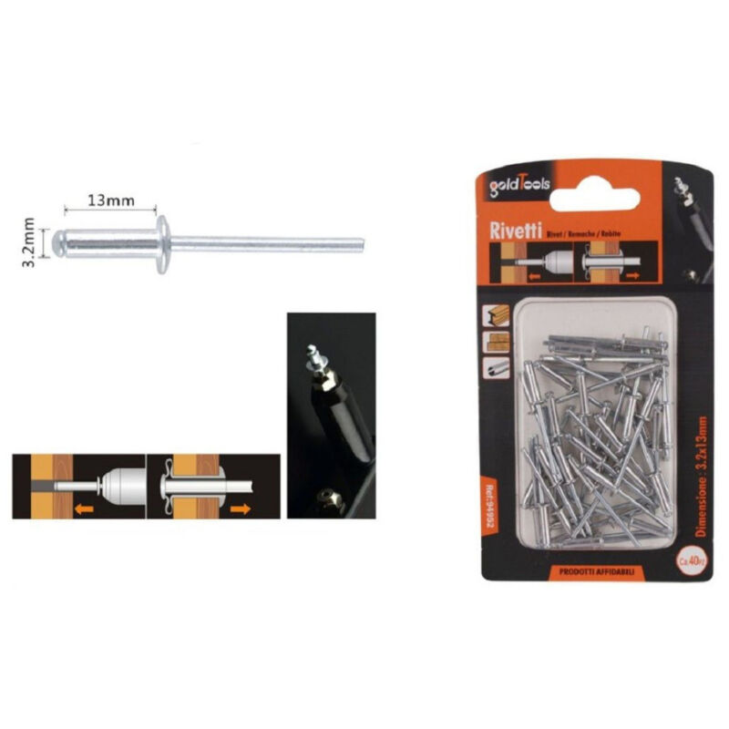 foto del prodotto trade shop traesio kaela set 40pz rivetti rivetto 3.2x13mm accessori bricolage ferramenta fai da te 94952 