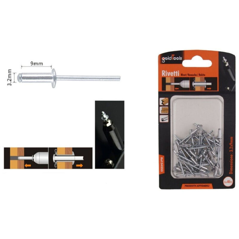 foto del prodotto trade shop traesio kaela set 46 pz rivetti rivetto 3.2x9mm accessori bricolage ferramenta fai da te 94950 