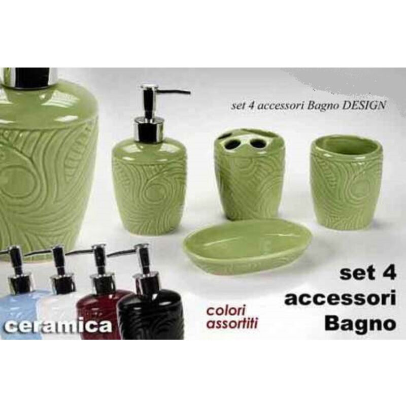 foto del prodotto trade shop traesio kaela set 4pz accessori bagno in ceramica porta sapone spazzolino decoro design 616297 