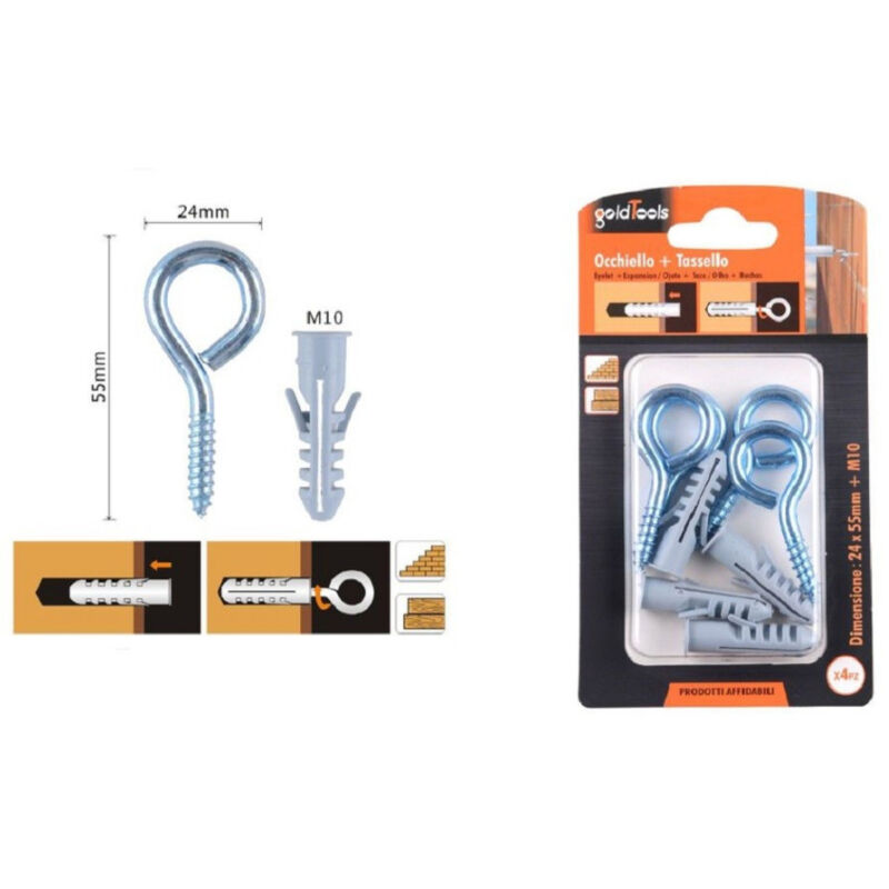 foto del prodotto trade shop traesio kaela set 4pz vite a occhiello chiuso 24x55mm tasselli con alette tassello m10 90728 