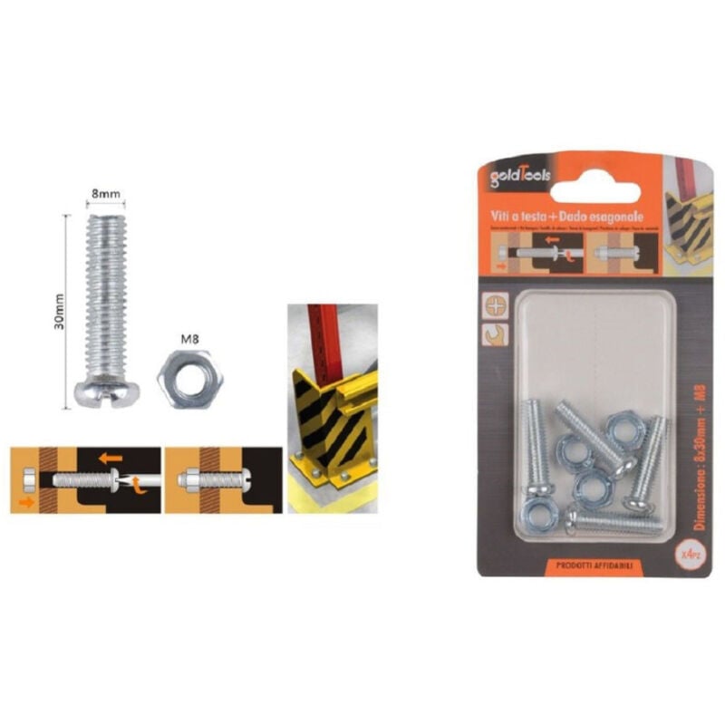 foto del prodotto trade shop traesio kaela set 4pz viti vite testa a croce tonda 8 x 30mm con dadi dado esagonale m8 90985 