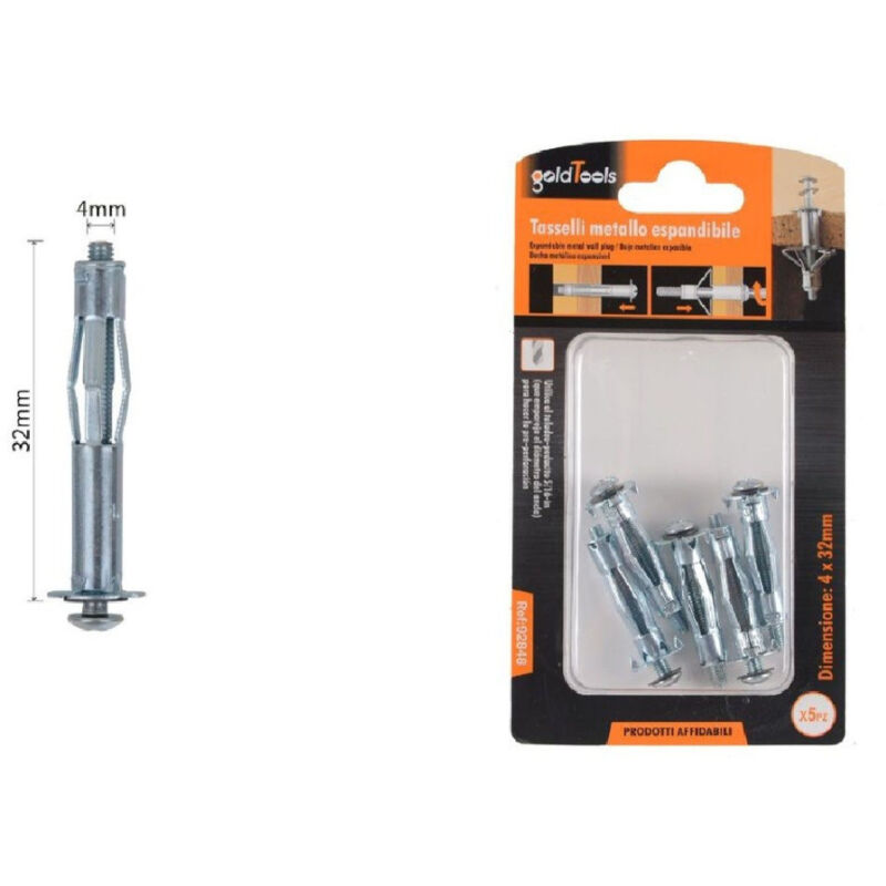 foto del prodotto trade shop traesio kaela set 5 pz tasselli metallici espandibili viti a espansione stile i 4 x 32mm 92848 