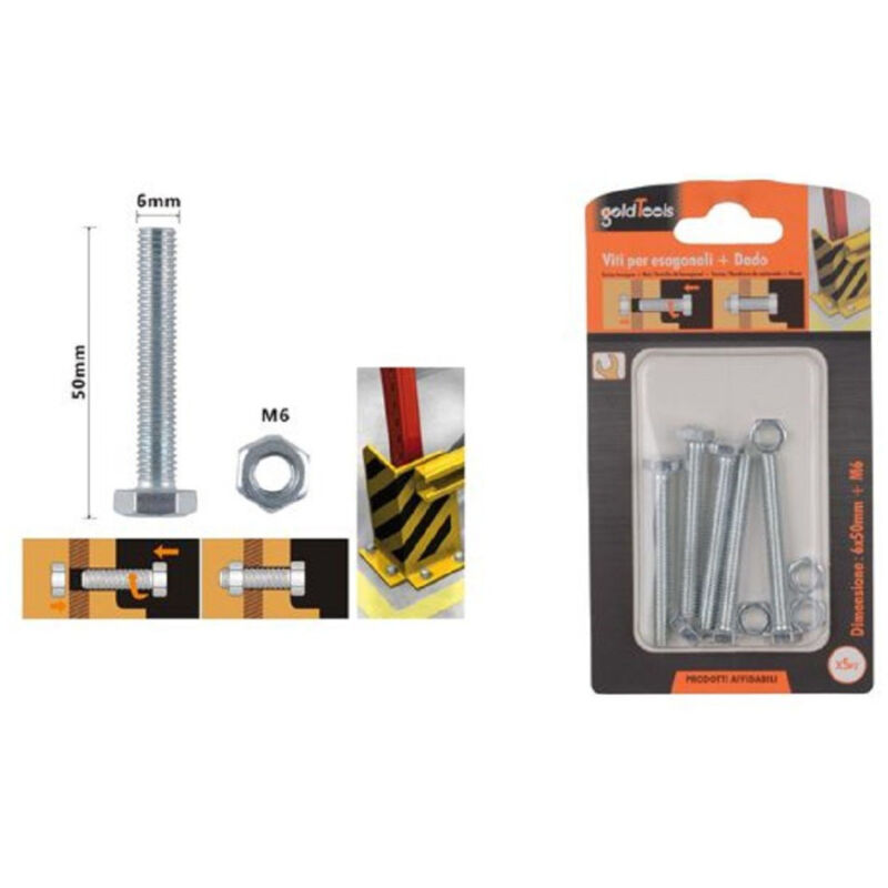 foto del prodotto trade shop traesio kaela set 5 pz vite viti per esterno a testa esagonali 6x50 mm con dadi dado m6 90918 