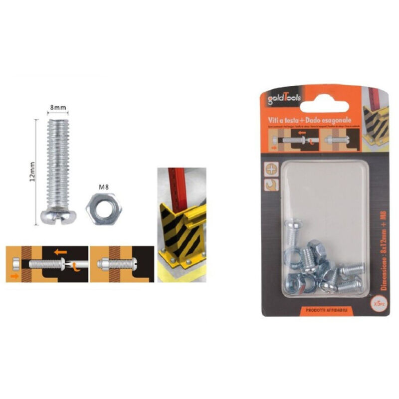 foto del prodotto trade shop traesio kaela set 5 pz viti vite testa a croce tonda 8x12 mm con dadi dado esagonale m8 90981 