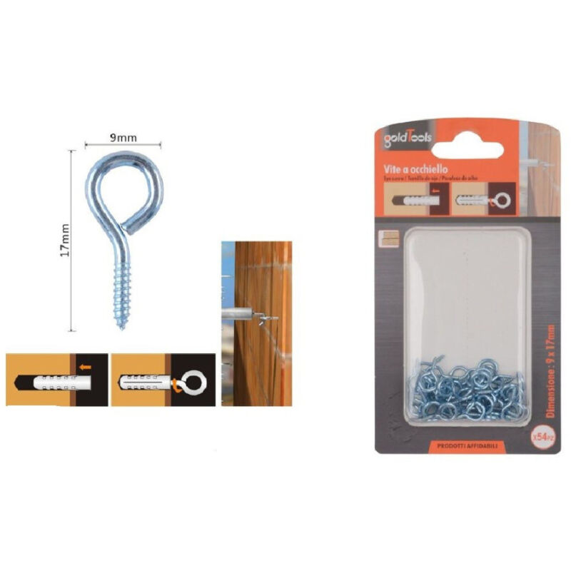 foto del prodotto trade shop traesio kaela set 54pz viti vite a occhiello gancio chiuso 9x17 mm filettatura per legno 90724 