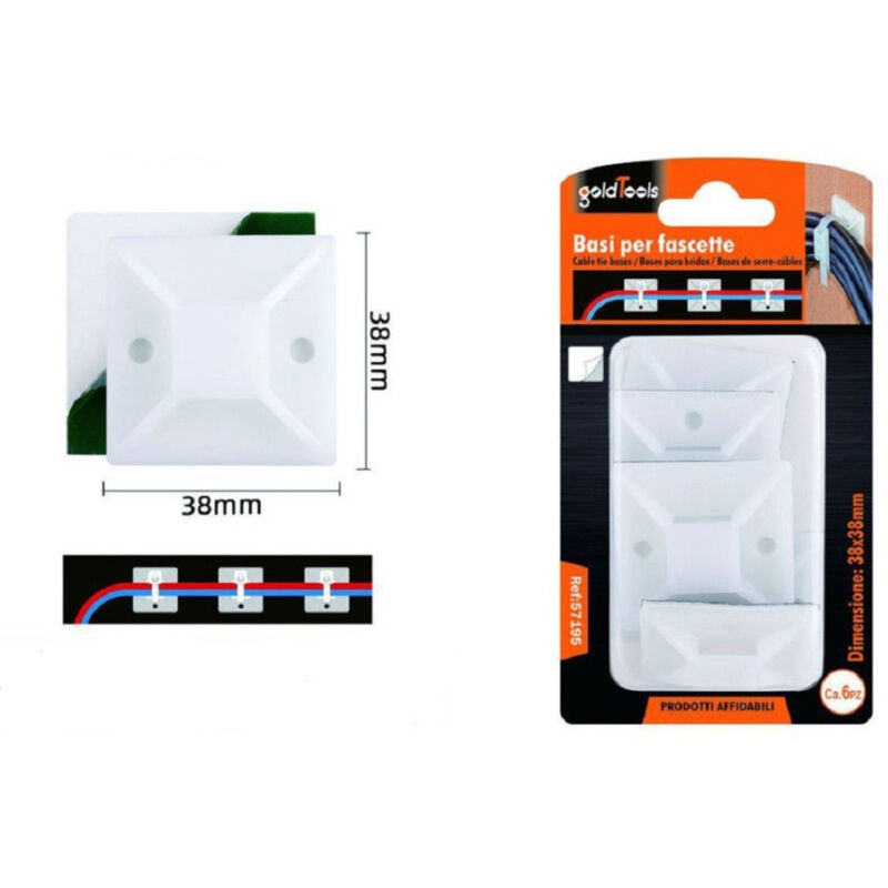 foto del prodotto trade shop traesio kaela set 6 pezzi basi passante per fissaggio fascette supporto adesivo 38x38mm 57195 