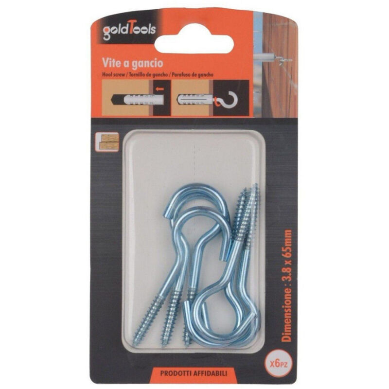 foto del prodotto trade shop traesio kaela set 6 pezzi viti vite a gancio ganci 3.8 x 65 mm con filettatura per legno 90730 