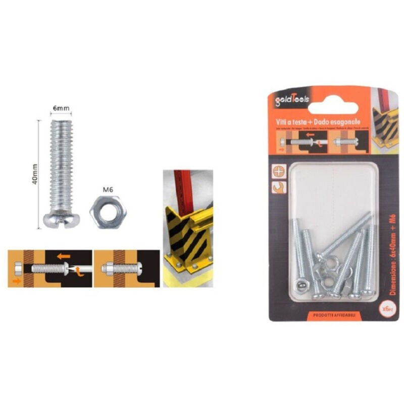 foto del prodotto trade shop traesio kaela set 6pz viti vite testa a croce tonda 6 x 40mm con dadi dado esagonale m6 90979 
