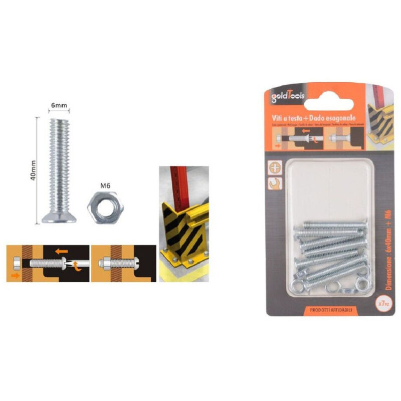 foto del prodotto trade shop traesio kaela set 7 pezzi viti vite testa a croce piatta 6 x 40 mm con dado esagonale m6 90945 