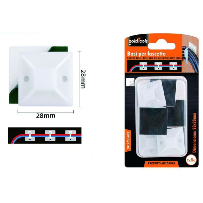 foto del prodotto trade shop traesio kaela set 8 pezzi basi passante per fissaggio fascette supporto adesivo 28x28mm 57194 