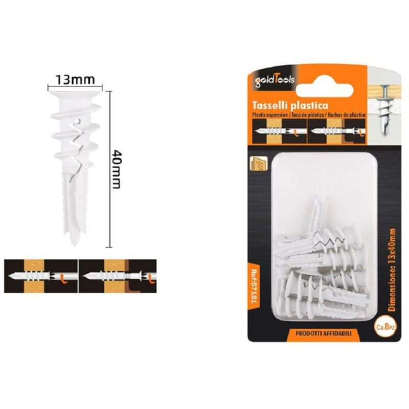 foto del prodotto trade shop traesio kaela set 8 pezzi tasselli in plastica tassello fischer fissaggio viti 13 x 40mm 57181 