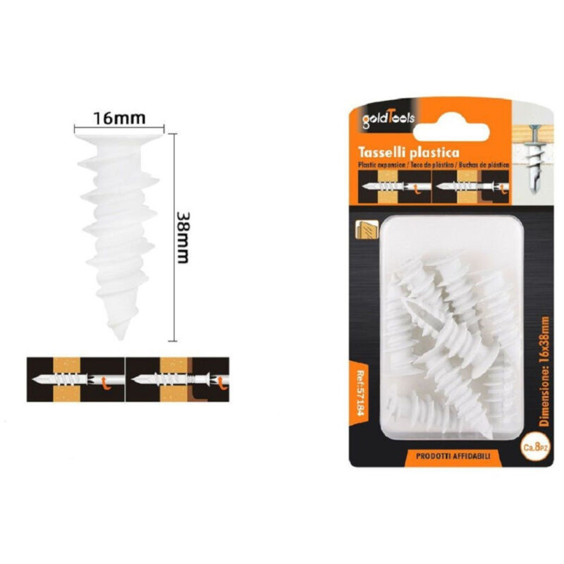 foto del prodotto trade shop traesio kaela set 8 pezzi tasselli in plastica tassello fischer fissaggio viti 16 x 38mm 57184 