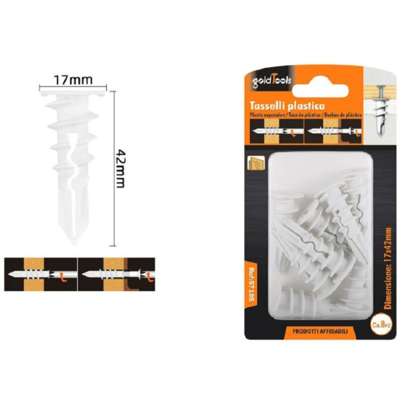 foto del prodotto trade shop traesio kaela set 8 pezzi tasselli in plastica tassello fischer fissaggio viti 17x42 mm 57185 