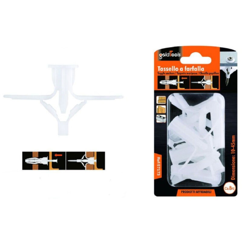foto del prodotto trade shop traesio kaela set 8 pezzi tasselli tassello a farfalla espansione a molla 10 45 mm viti 57173 