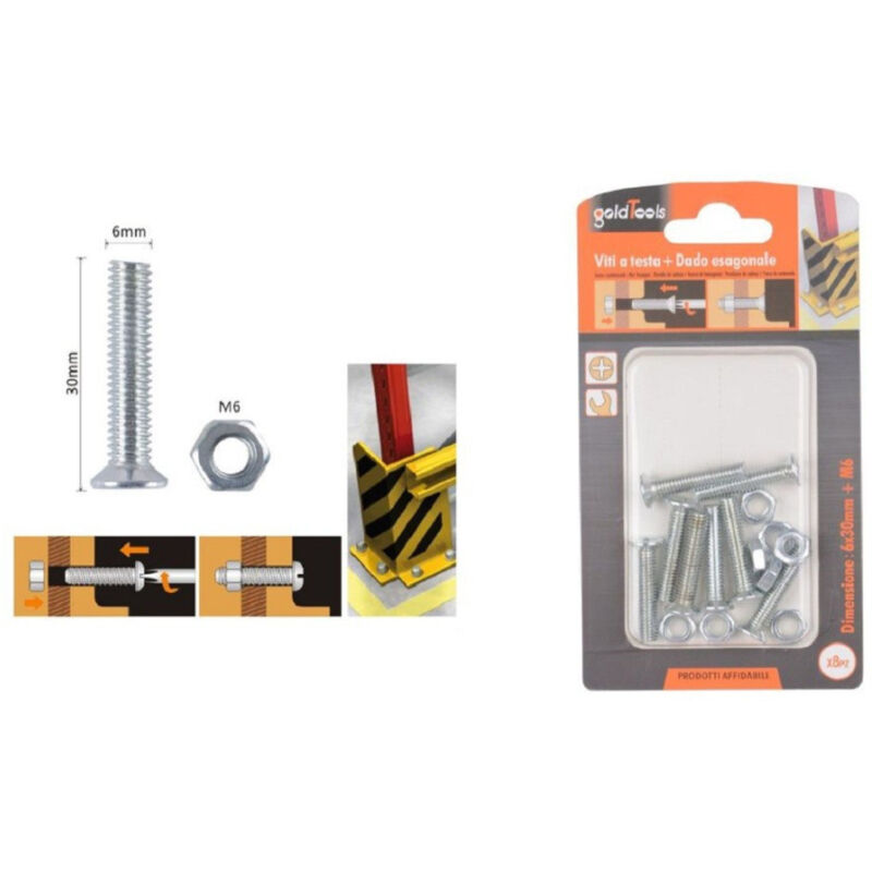 foto del prodotto trade shop traesio kaela set 8 pezzi viti vite testa a croce piatta 6 x 30 mm con dado esagonale m6 90944 