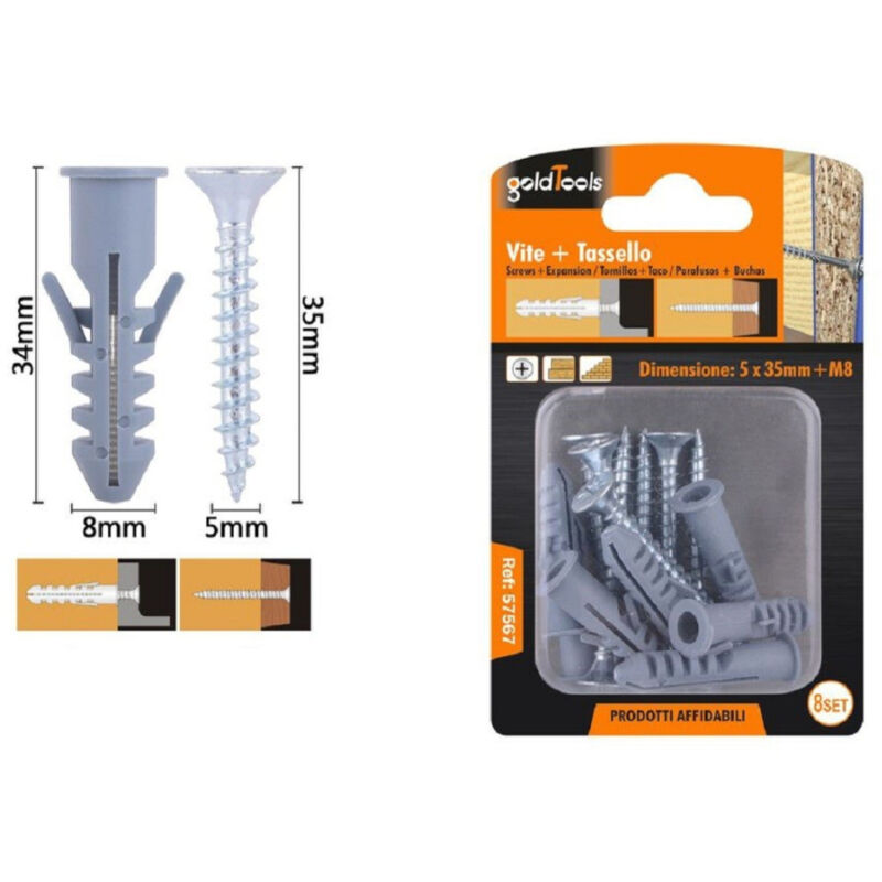 foto del prodotto trade shop traesio kaela set 8 pz viti vite croce 5x35 mm tasselli con alette tassello m8 fischer 57567 