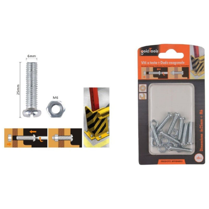 foto del prodotto trade shop traesio kaela set 8 pz viti vite testa a croce tonda 6x25mm con dadi dado esagonale m6 90977 