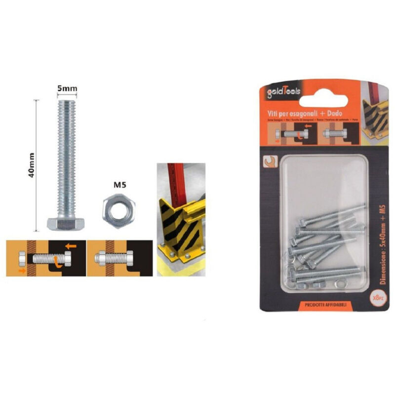 foto del prodotto trade shop traesio kaela set 8pz vite viti per esterno a testa esagonali 5 x 40 mm con dadi dado m5 90912 