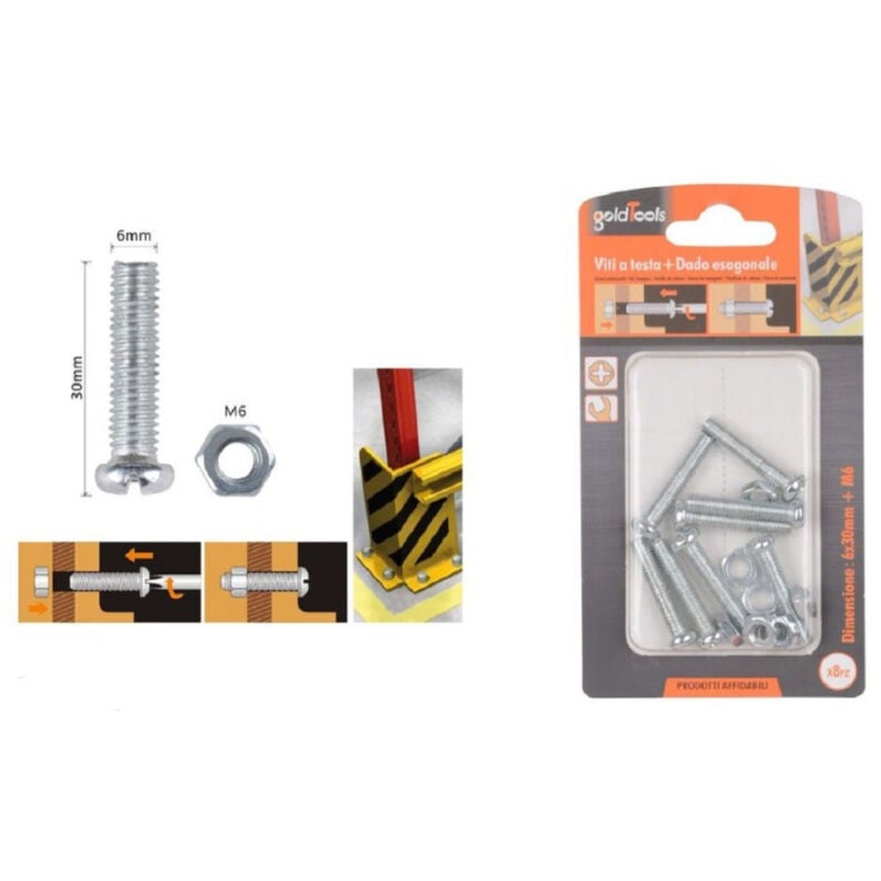 foto del prodotto trade shop traesio kaela set 8pz viti vite testa a croce tonda 6 x 30mm con dadi dado esagonale m6 90978 