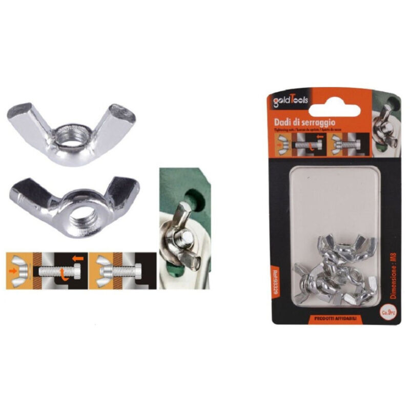 foto del prodotto trade shop traesio kaela set 9 pezzi dadi di serraggio dado con alette filettatura m8 fissaggio 93329 