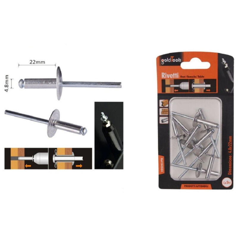 foto del prodotto trade shop traesio kaela set 9 pezzi rivetti rivetto 4.8 x 22 mm accessori per bricolage ferramenta 94984 