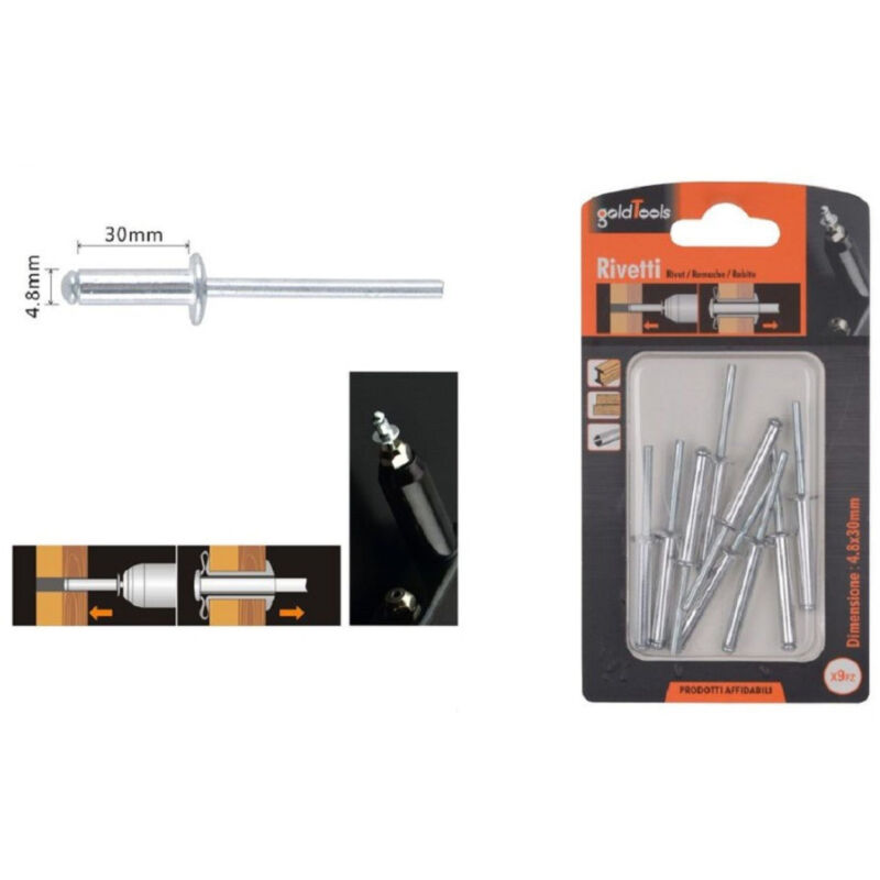 foto del prodotto trade shop traesio kaela set 9 pz rivetti rivetto 4.8x30mm accessori bricolage ferramenta fai da te 90826 