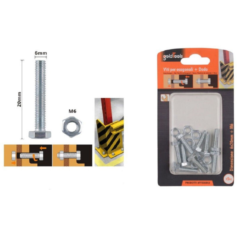 foto del prodotto trade shop traesio kaela set 9 pz vite viti per esterno a testa esagonali 6 x 20mm con dadi dado m6 90915 
