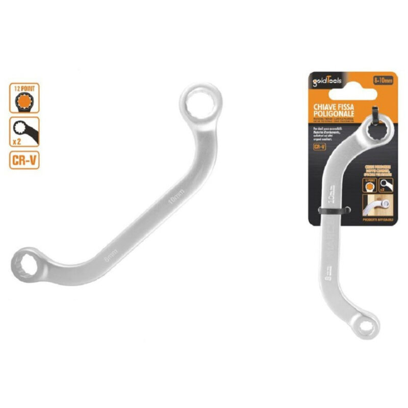 foto del prodotto trade shop traesio kaela set chiave fissa poligonale doppia a u da 8 10 mm cromata chrome vanadium 97691 