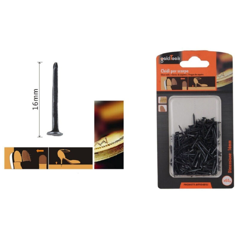 foto del prodotto trade shop traesio kaela set confezione 60gr chiodi per scarpe 16 mm neri per riparazioni calzolaio 90888 