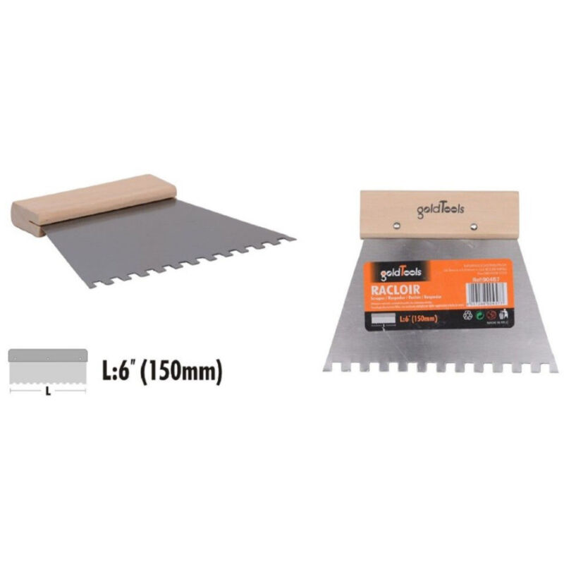 foto del prodotto trade shop traesio kaela spatola dentata raschietto trapezoidale acciaio impugnatura legno 6 150mm 90457 