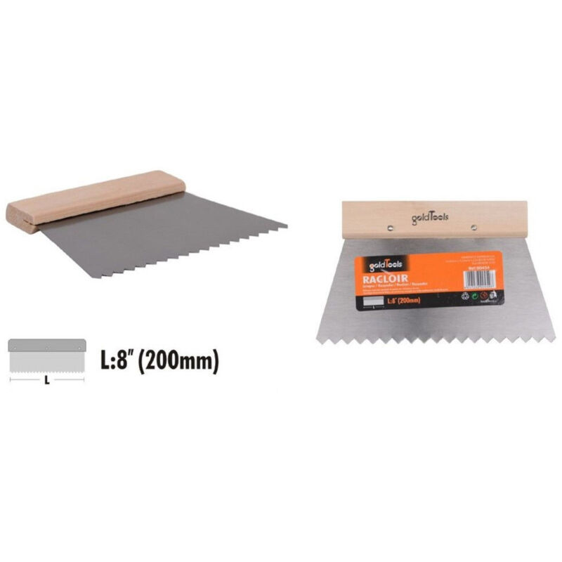 foto del prodotto trade shop traesio kaela spatola dentata raschietto trapezoidale acciaio impugnatura legno 8 20cm 90454 